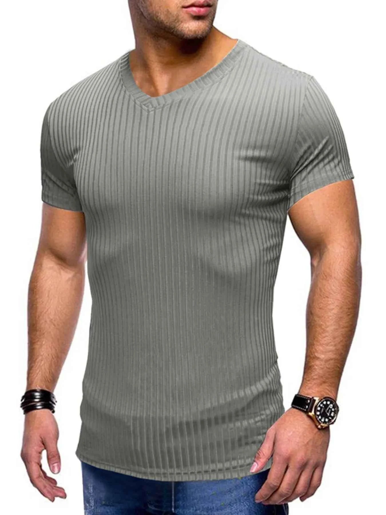 Men's Ribbed Short Sleeve Slim Fit T-Shirt