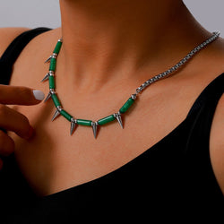 Spikes & Gem Bead Necklace - Damned Threads