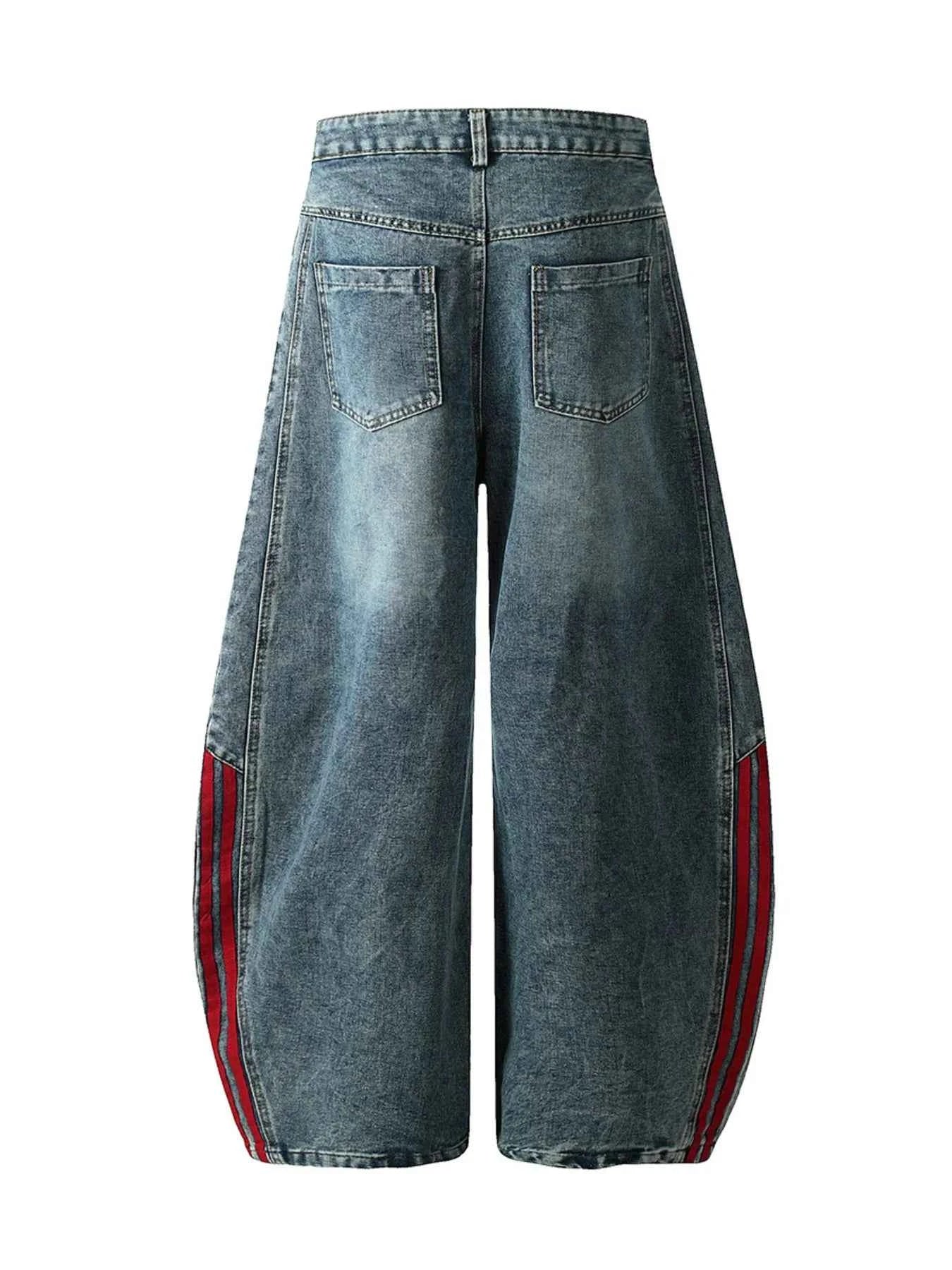 Men's Washed Curved Jeans with Side Stripe Detail