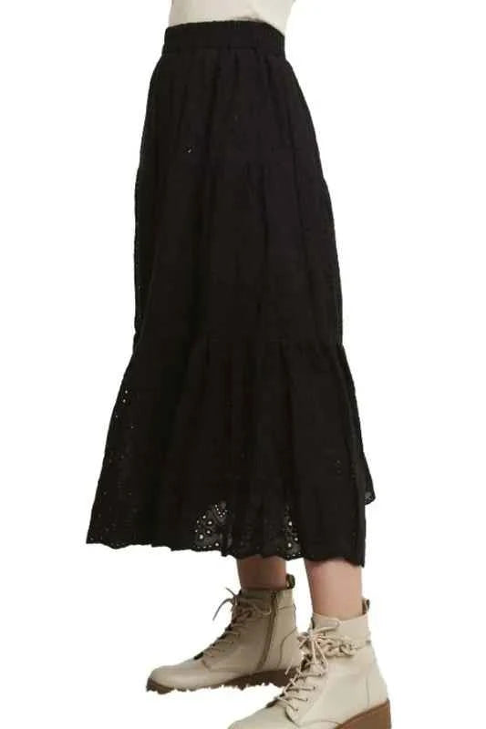 Elastic Waistband Tiered Midi Skirt - Damned Threads