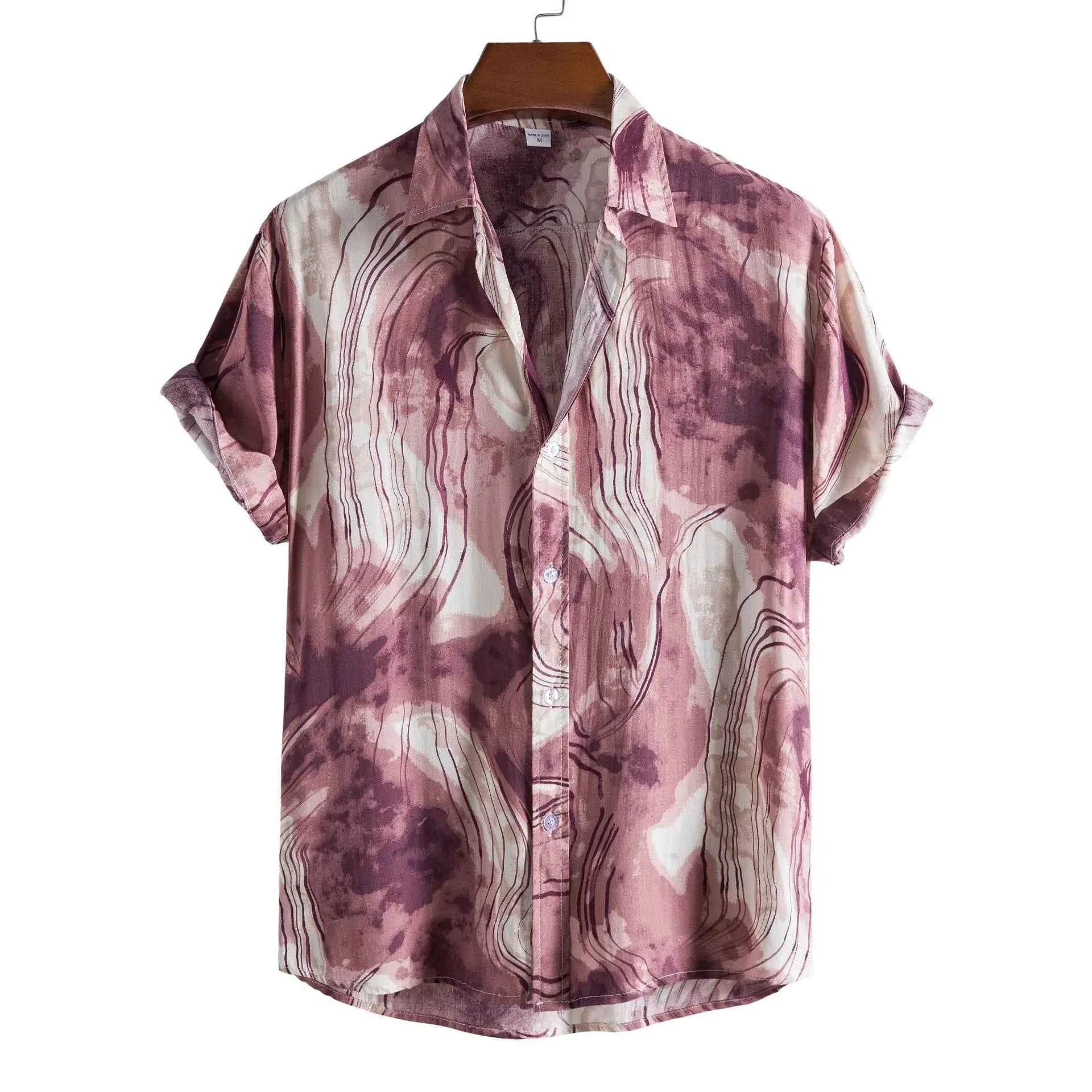 Men's Plus Size Abstract Marble Print Short Sleeve Button-Up Shirt