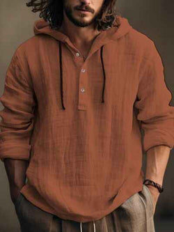 Men's Full Size Half Button Long Sleeve Hoodie - Damned Threads