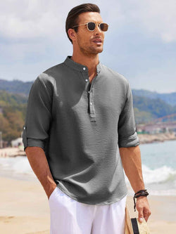 Men's Full Size Half Button Long Sleeve Shirt Plus Size - Damned Threads