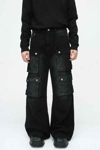 Multi-Pocket Cargo Wide-Leg Jeans - Damned Threads