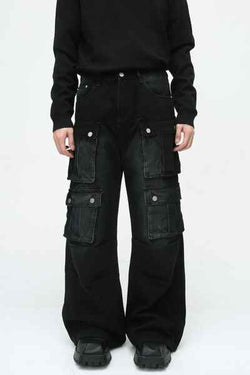 Multi-Pocket Cargo Wide-Leg Jeans - Damned Threads