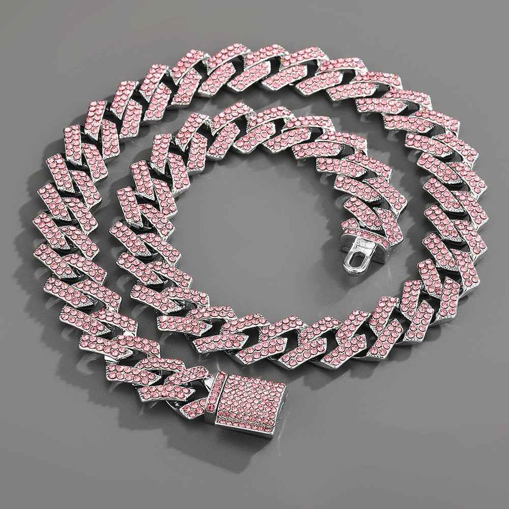 Cuban Chain With Diamond-Studded Design Necklace & Bracelet Set - Damned Threads