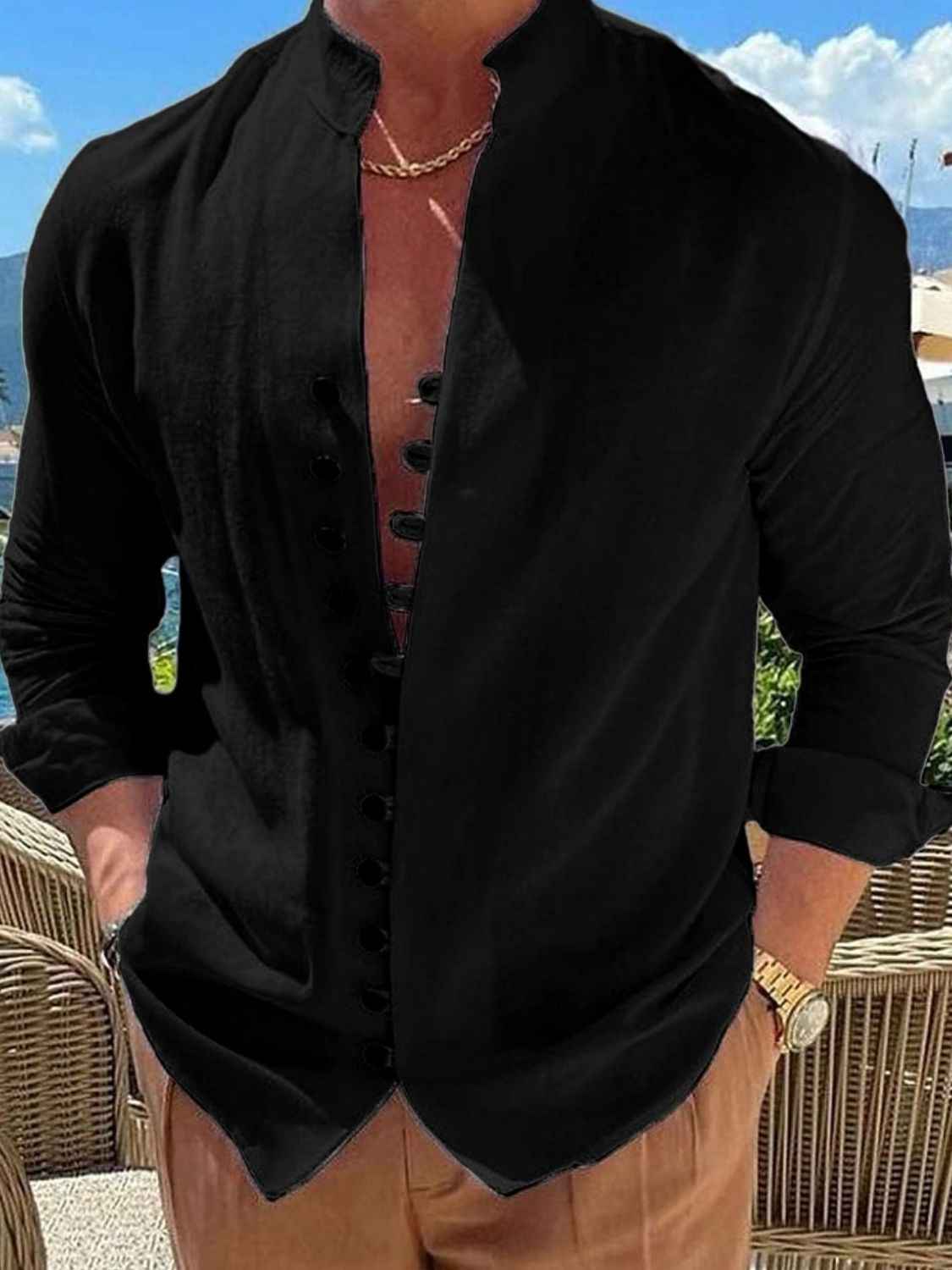 Men's Full Size Button Front Long Sleeve Shirt Plus Size - Damned Threads