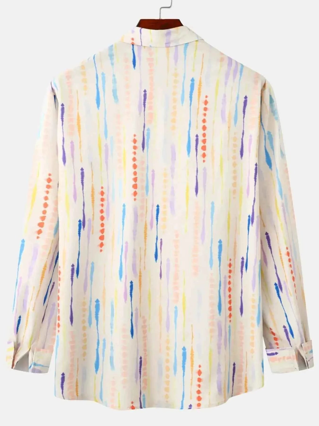 Men's Watercolor Stripe Print Long Sleeve  Shirt