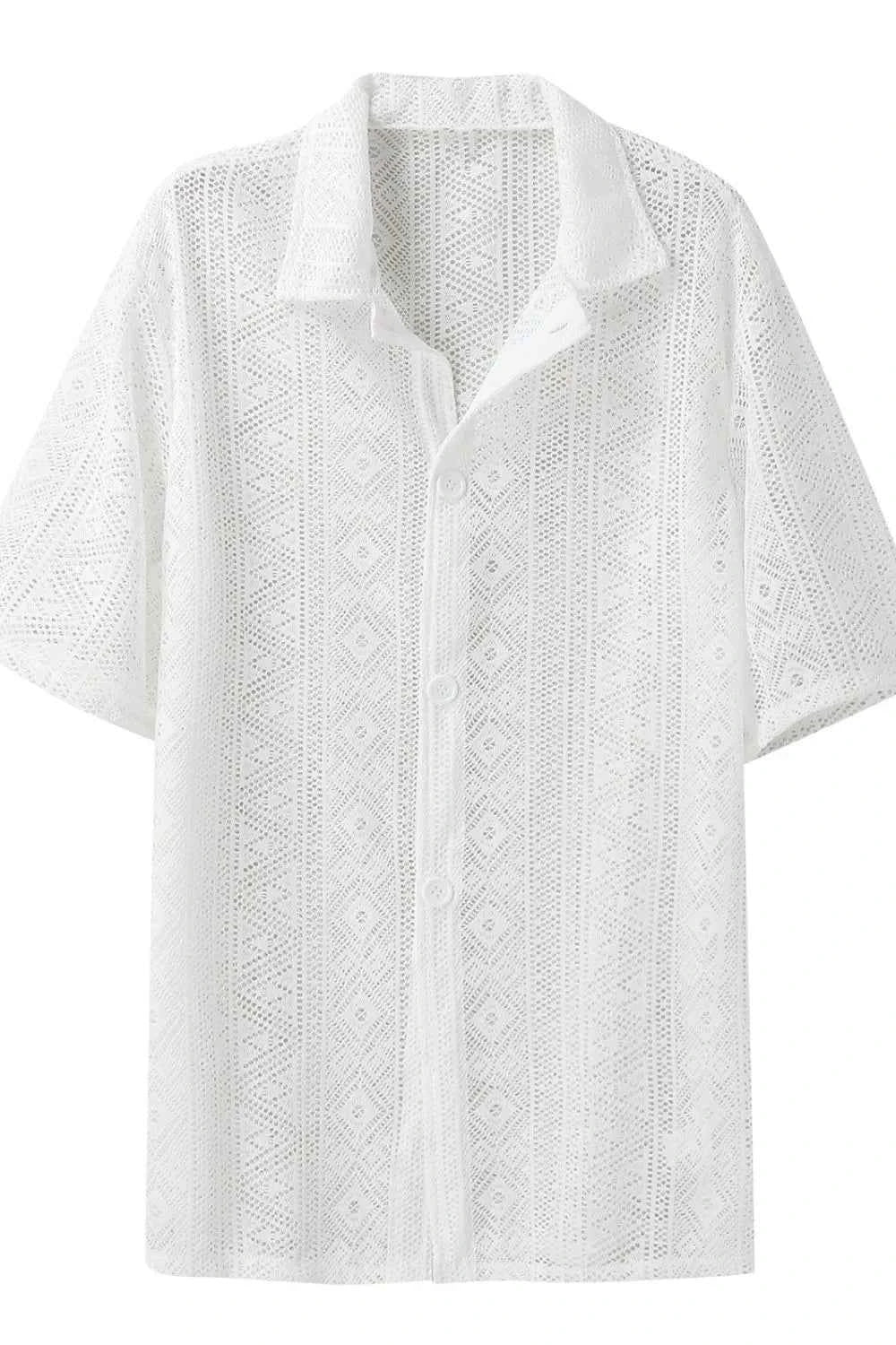 Men's Full Size Lace Half Sleeve Button Down Shirt Plus Size - Damned Threads