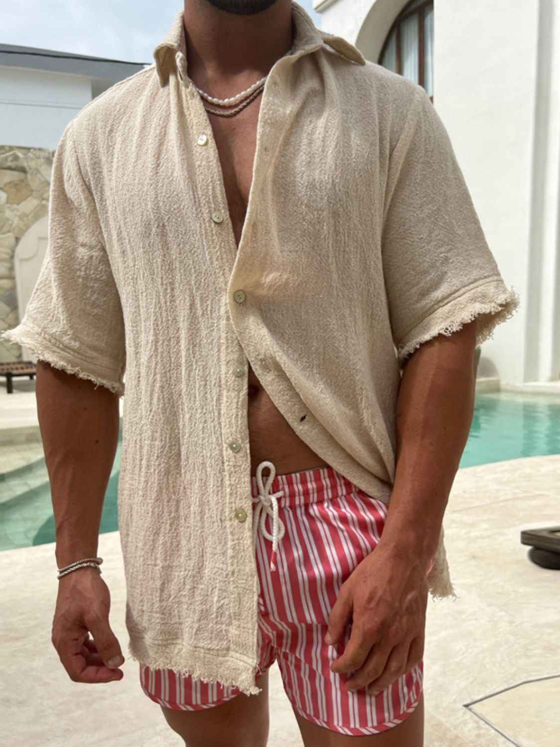 Men's Plus Size Raw Hem Button Down Collared Neck Shirt - Damned Threads