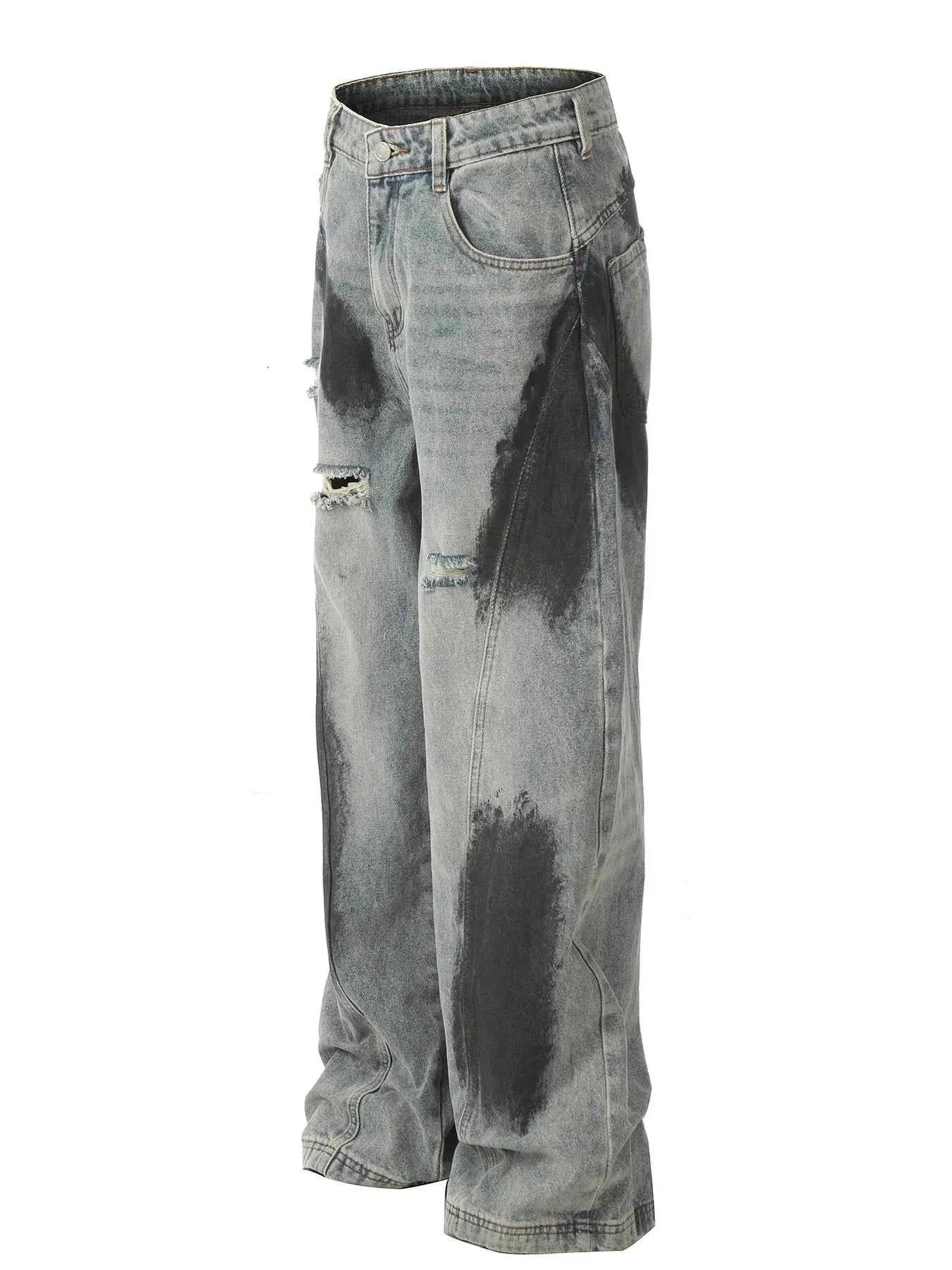 Men's Distressed Wide Leg Acid Wash Jeans