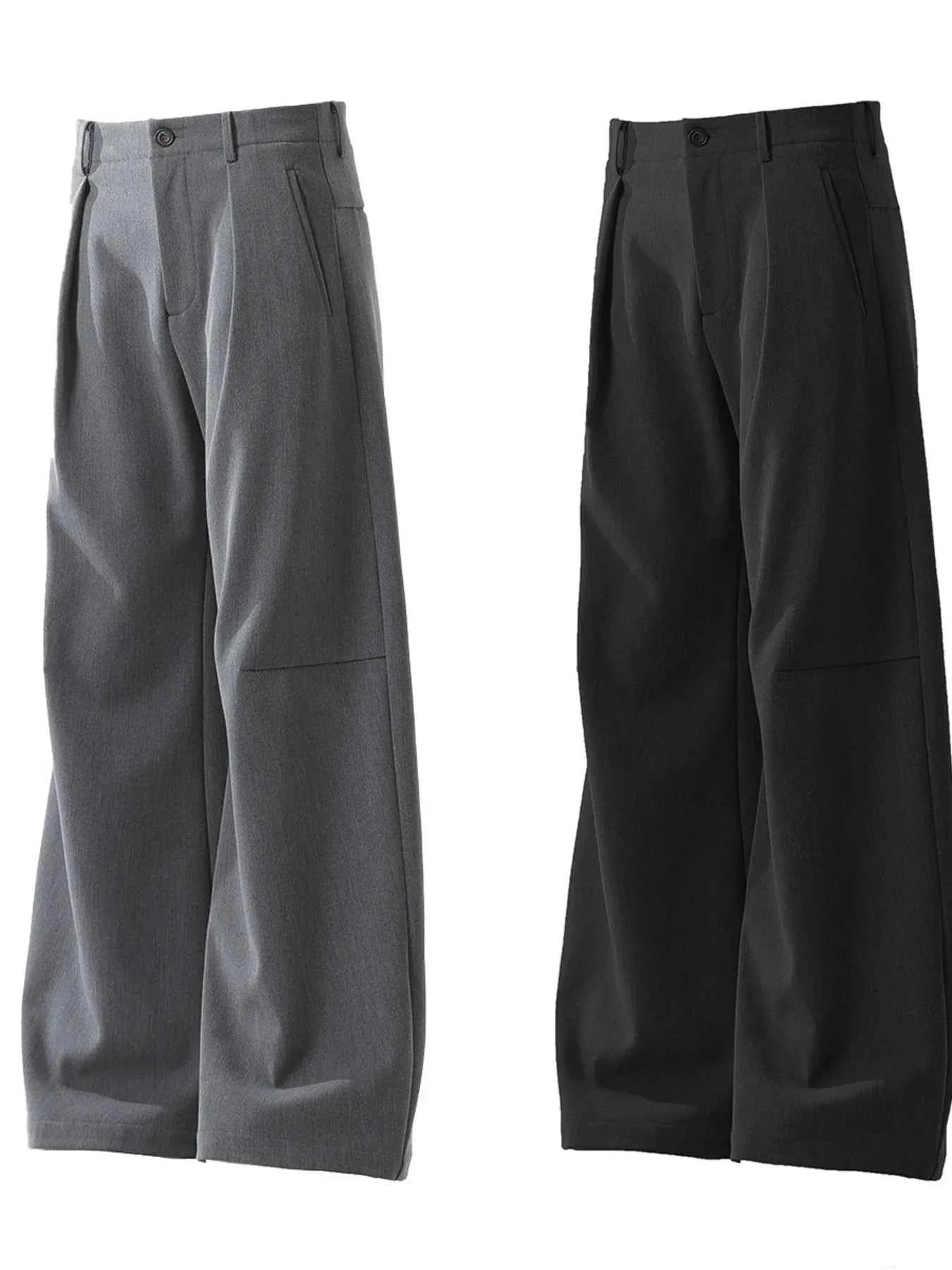 Men's High Waist Pleated Curved Pants