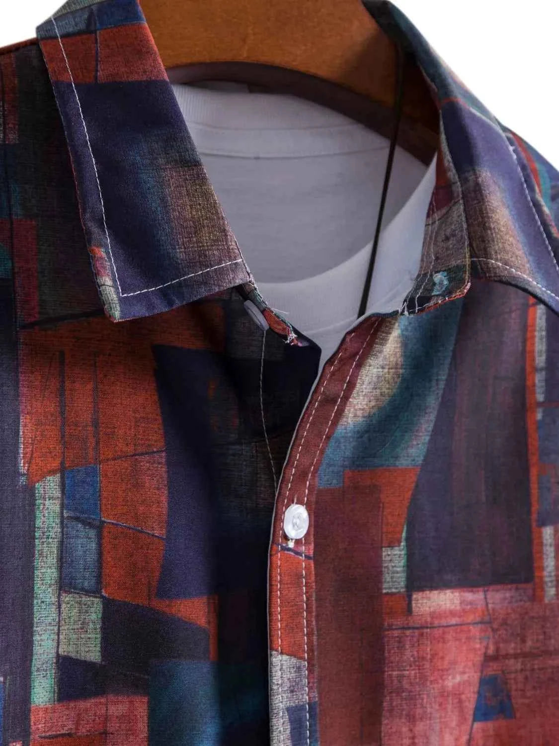 Men's Geometric Short Sleeve Button Down Shirt