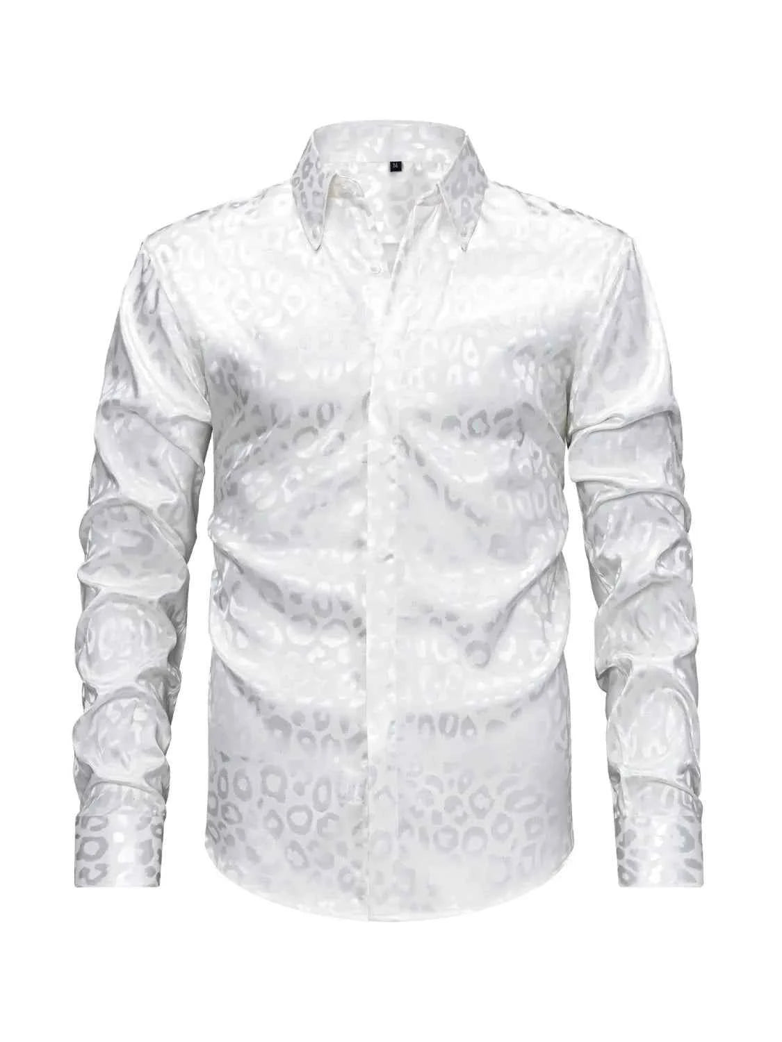 Men's Full Size Leopard Button Down Satin Shirt Plus Size