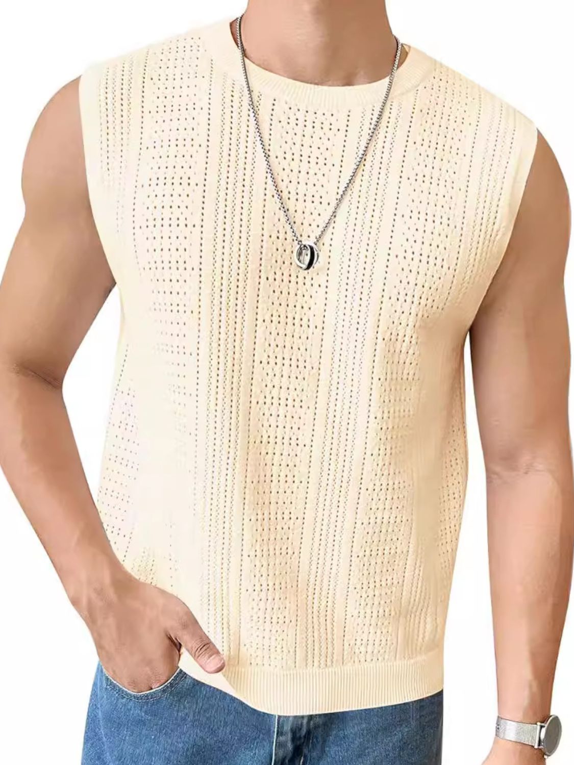 Men's Full Size Eyelet Round Neck Tank Plus Size - Damned Threads
