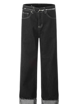 Men's Washed Frayed Hem Cuff Jeans