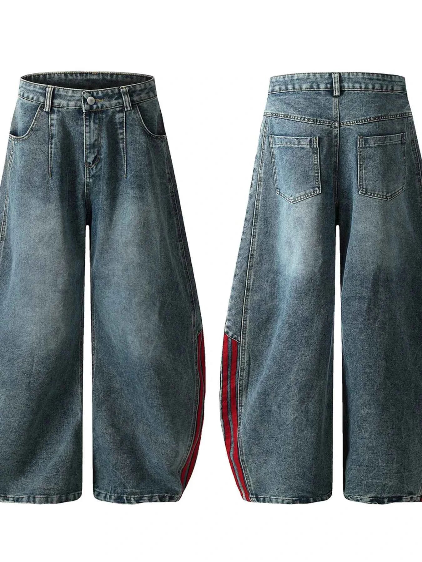 Men's Washed Curved Jeans with Side Stripe Detail