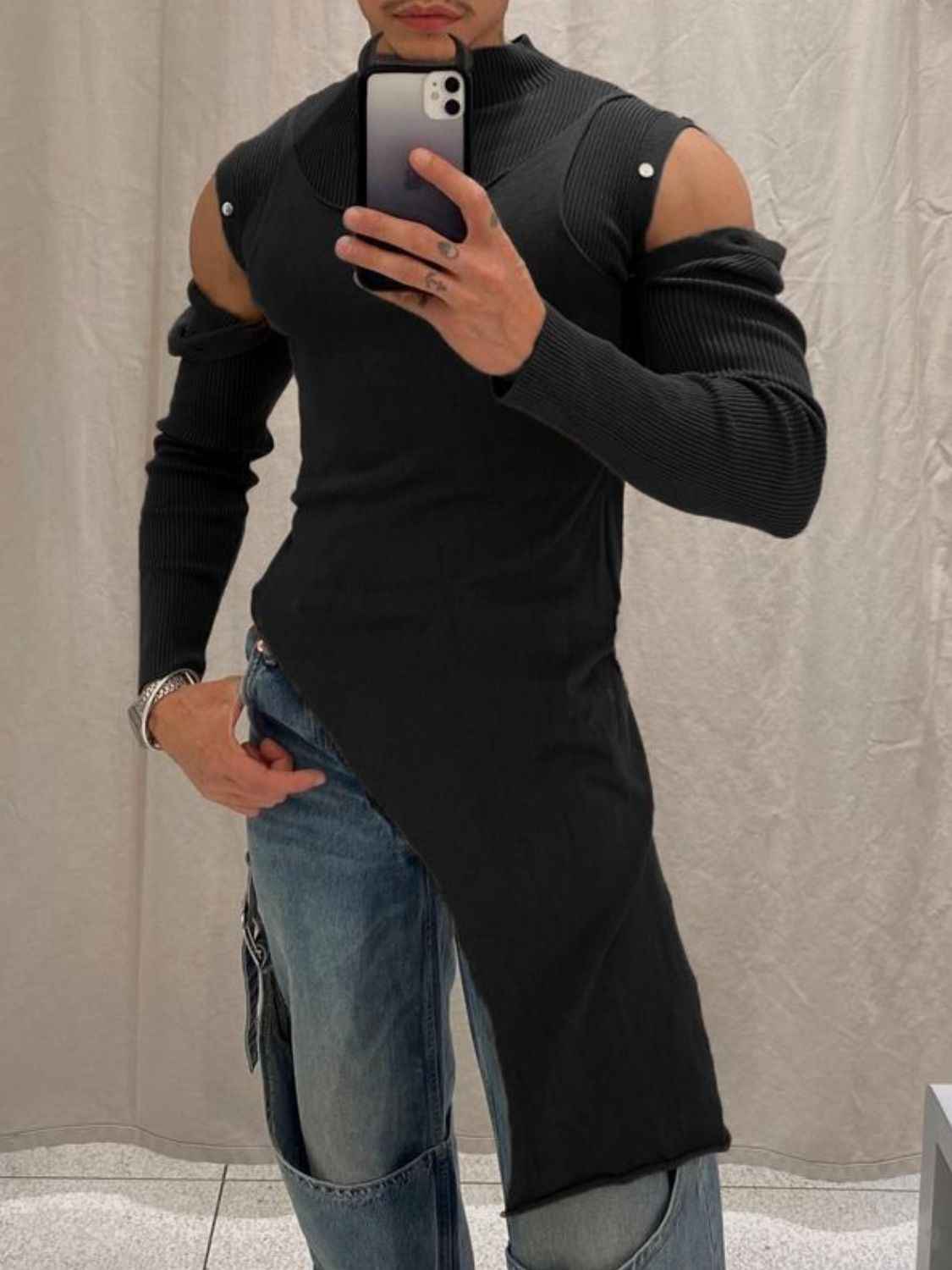 Men's Asymmetrical Mock Neck Cold Shoulder Top - Damned Threads