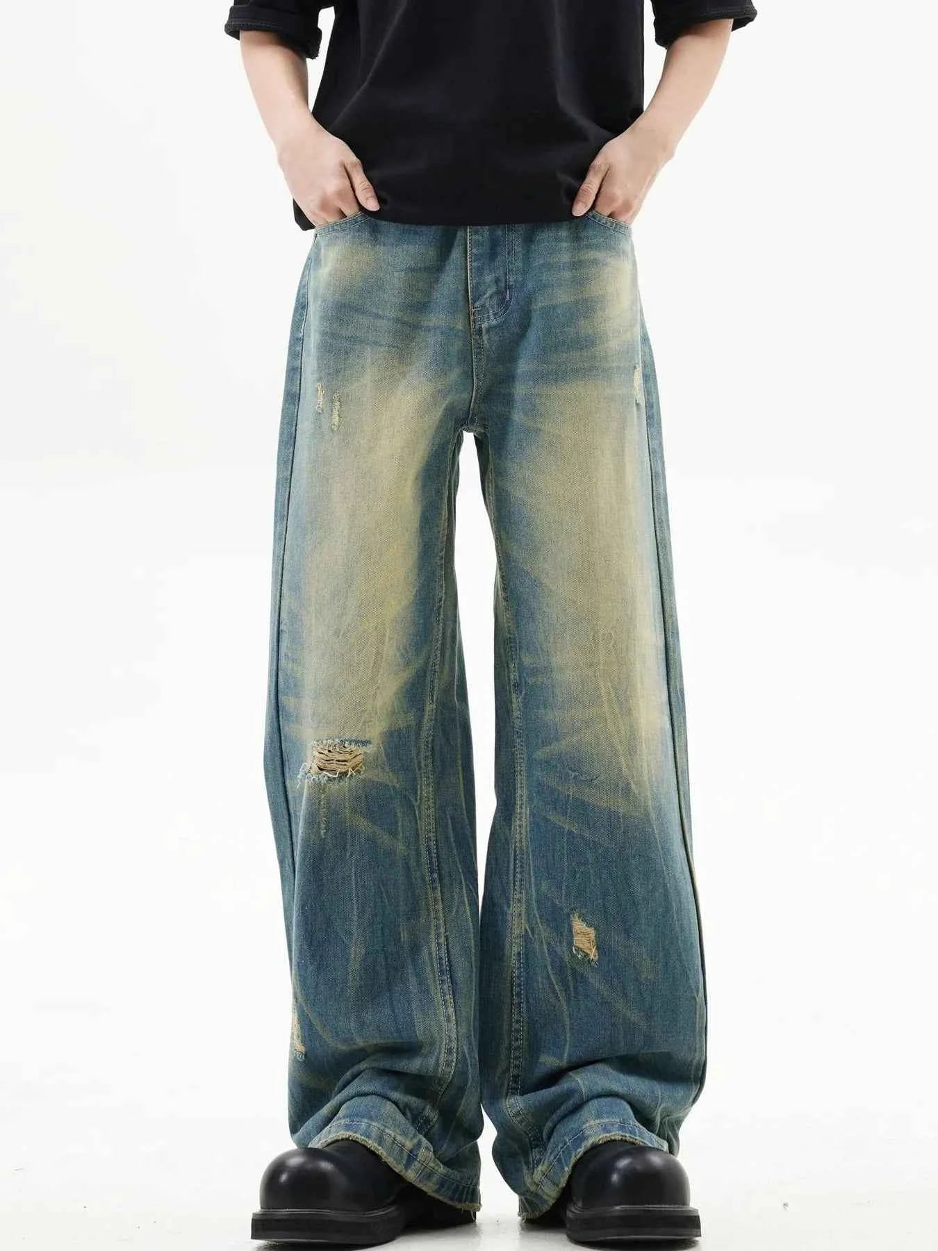 Men's Distressed Wide Leg Jeans