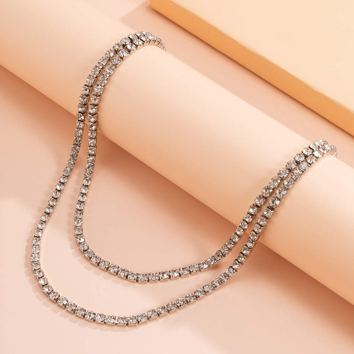 Retro Layered Rhinestone Design Necklace - Damned Threads