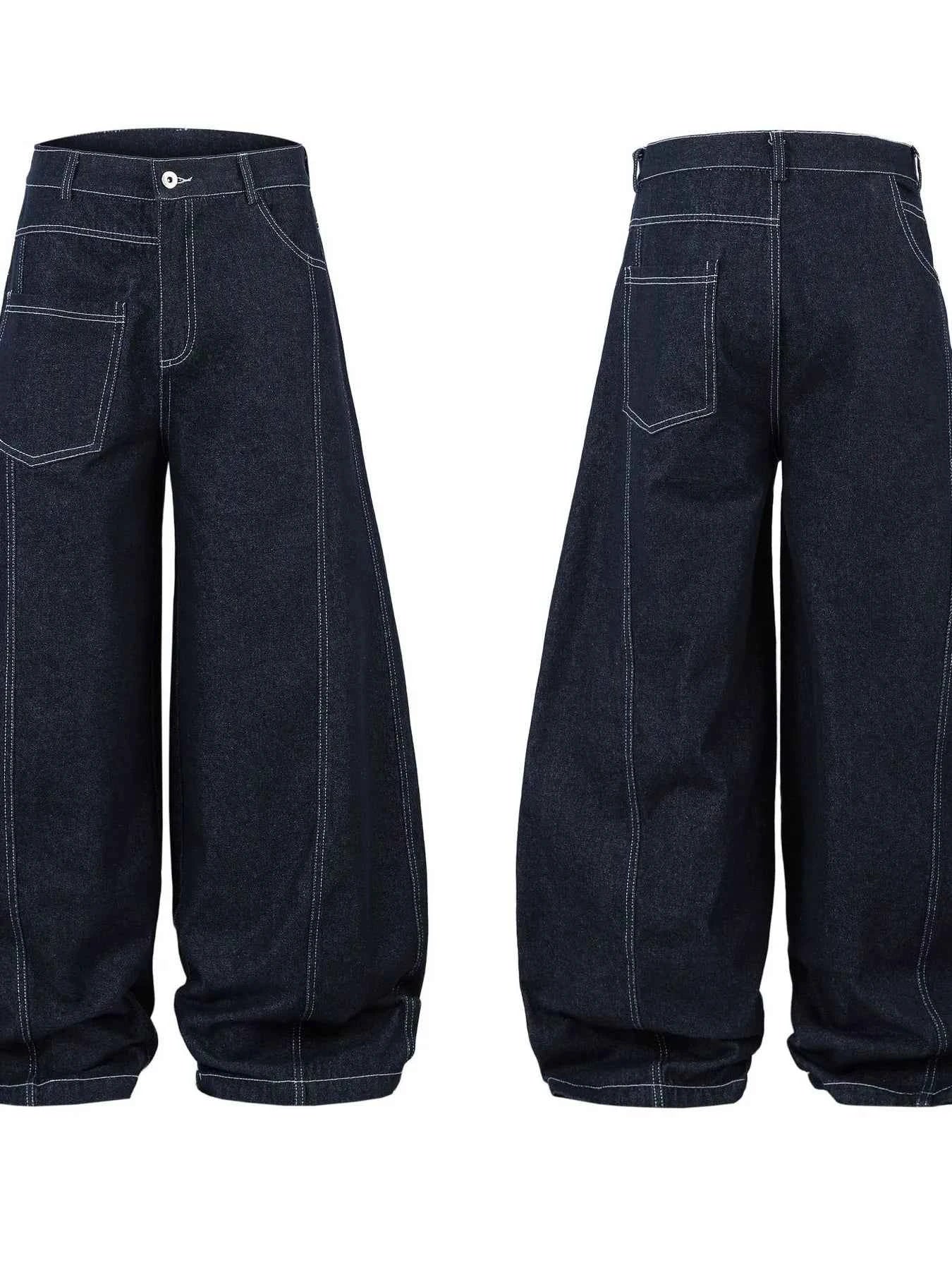 Men's High Waist Contrast Stitching Curved Jeans