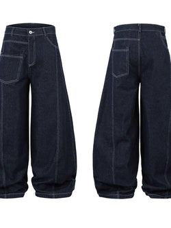 Men's High Waist Contrast Stitching Curved Jeans