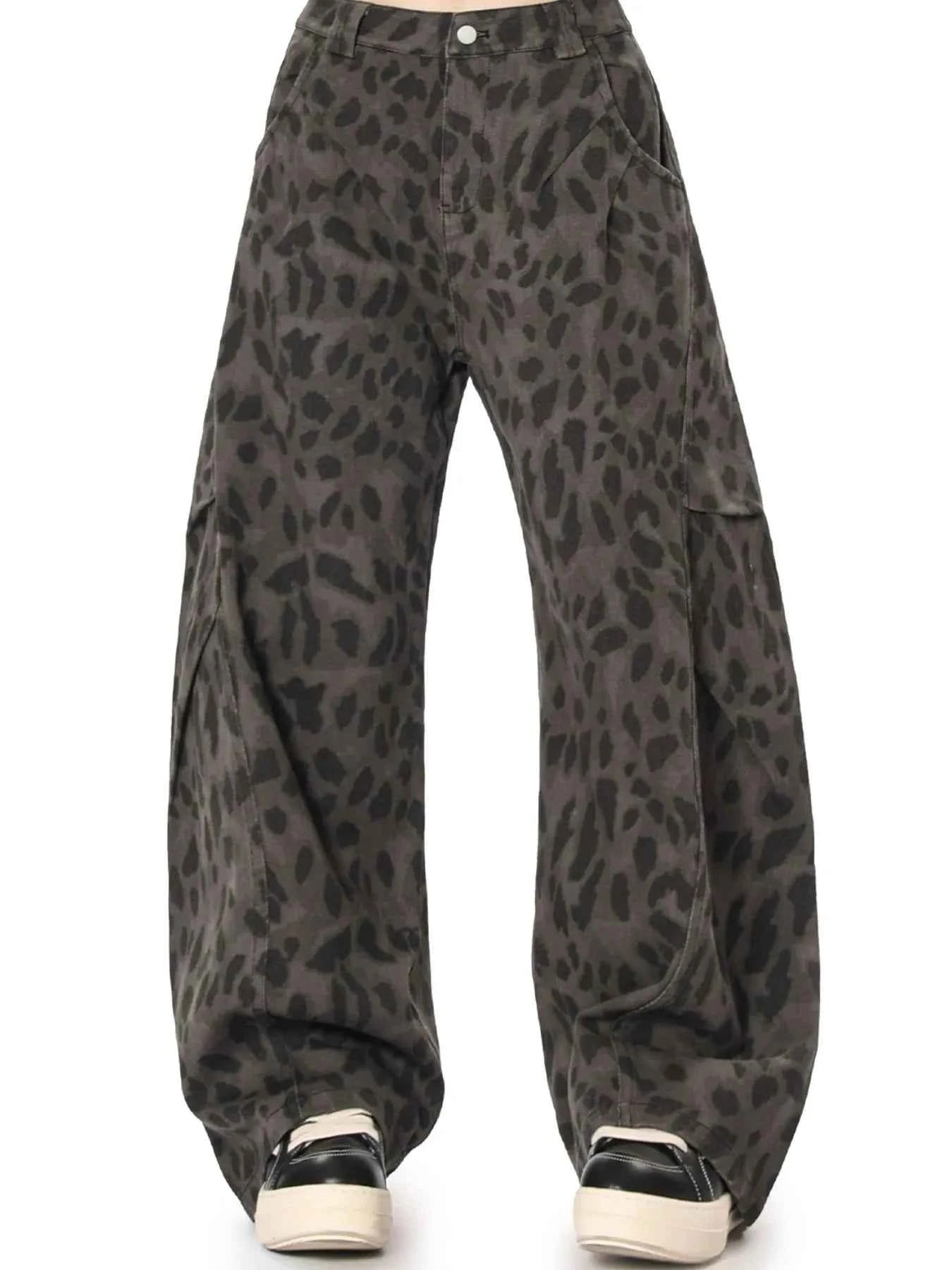 Men's Leopard Print Wide Leg Jeans