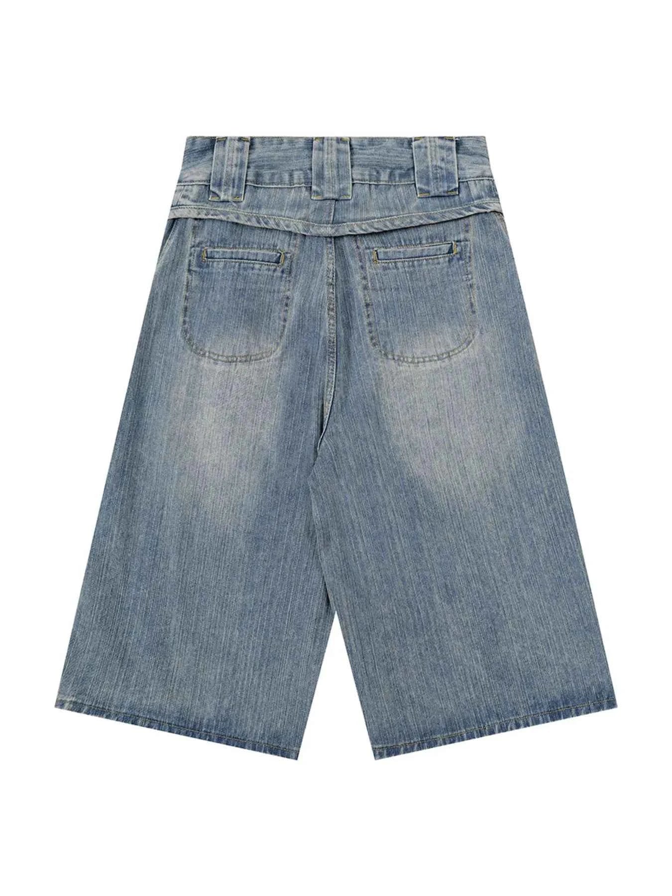 Men's Washed Denim Bermuda Shorts with Curved Pocket Detail