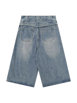 Men's Washed Denim Bermuda Shorts with Curved Pocket Detail