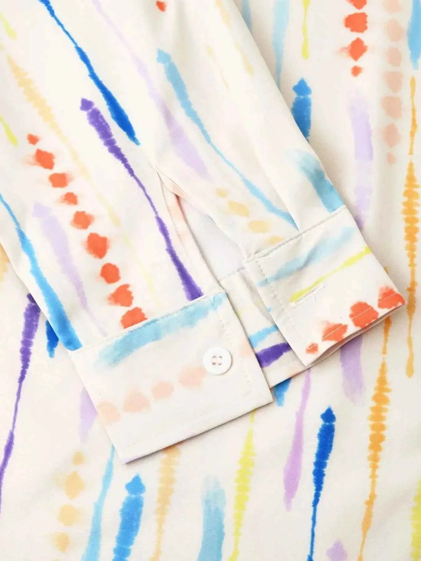 Men's Watercolor Stripe Print Long Sleeve  Shirt