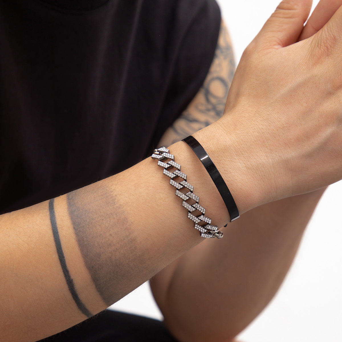 Double Black & Rhinestone Bracelet Set - Damned Threads