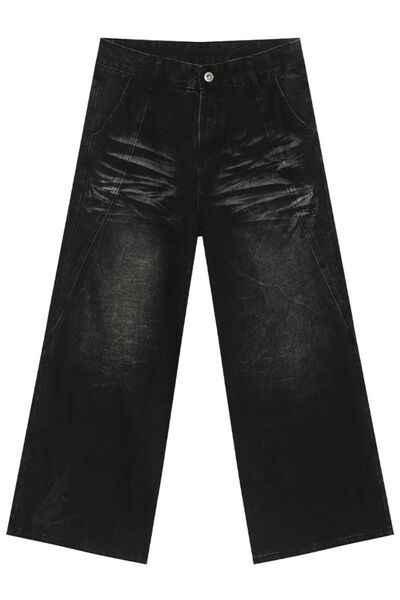 Washed Cat Whiskered Wide Leg Jeans - Damned Threads