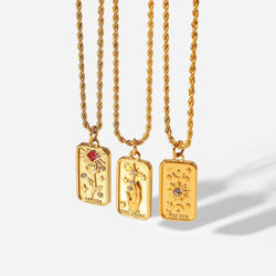 18K  Gold & Zirconia Sun & Star Pendant Necklace - Damned Threads