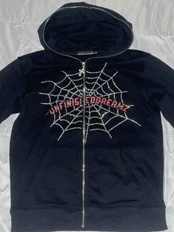 Men's Spider Web Rhinestones Zip-Up Hoodie - Damned Threads