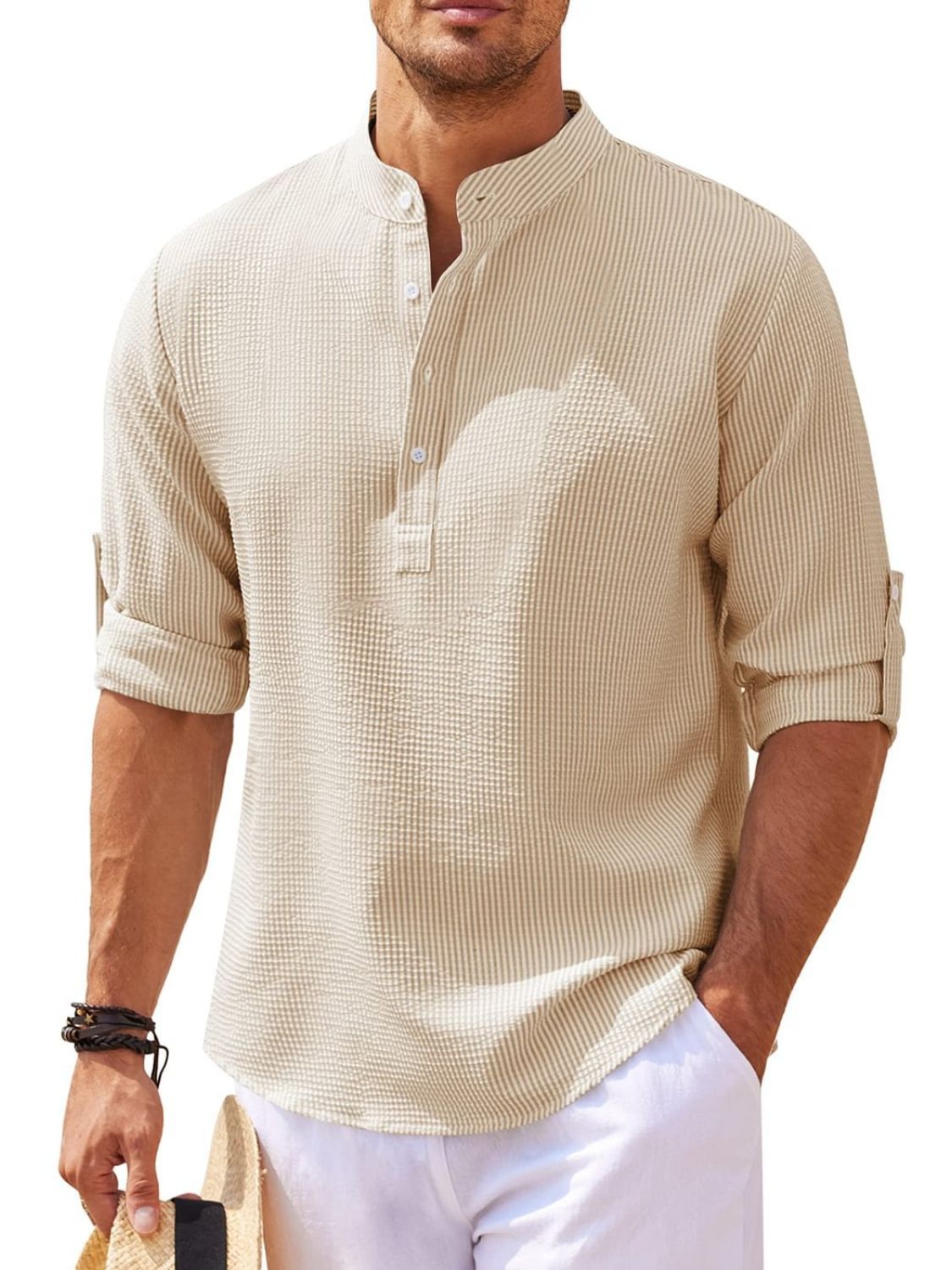 Men's Full Size Half Button Long Sleeve Shirt Plus Size - Damned Threads
