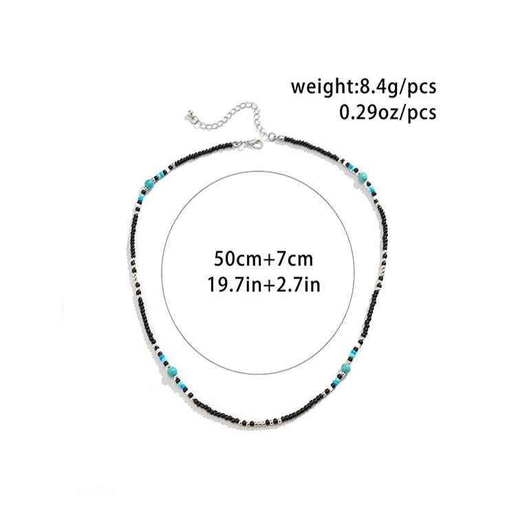 Turquoise & Black Bohemian Bead Design Necklace - Damned Threads