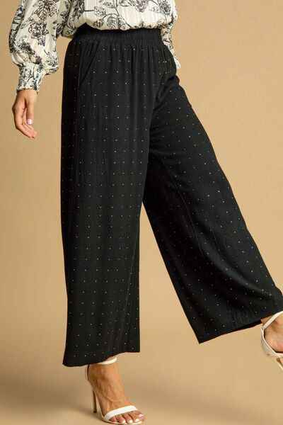 Umgee Full Size High Waisted Embellished Linen Pants Plus Size - Damned Threads