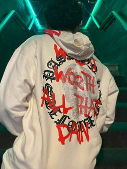 Men's Rhinestone Letter Zip Up Hoodie - Damned Threads