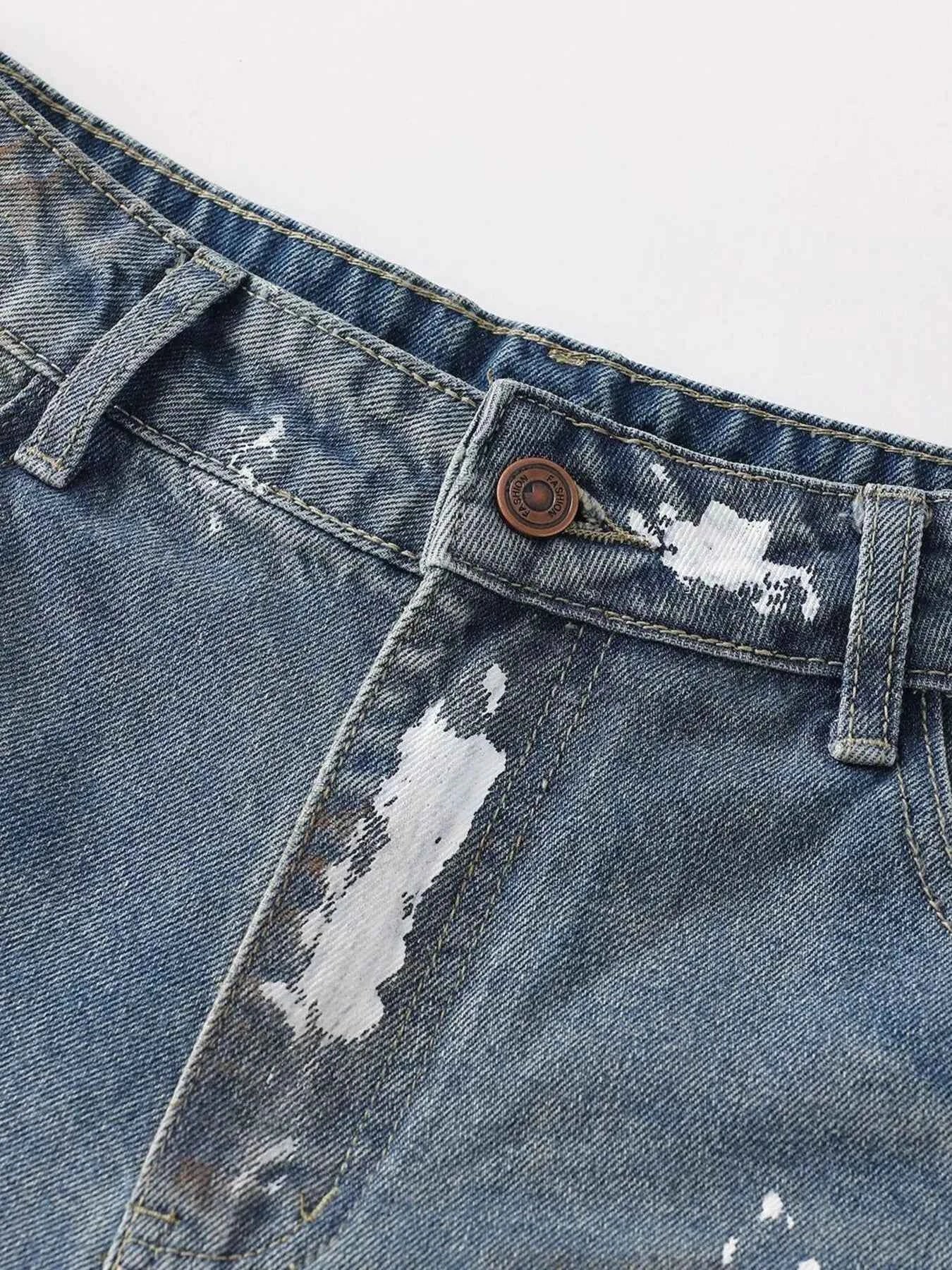 Men's Distressed Washed Wide Leg Jeans