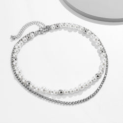 Double-Layered Pearl & Rhinestone Chain Necklace - Damned Threads