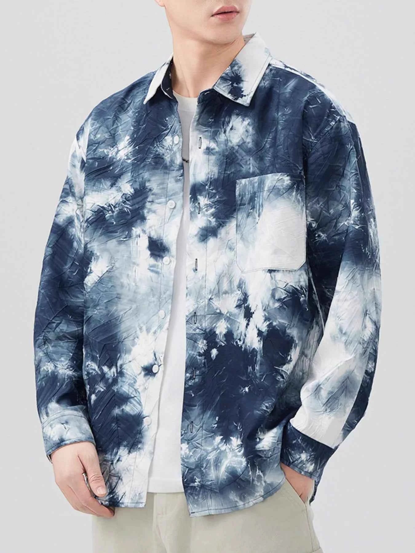 Men's Plus Size Tie-Dye Button Up Long Sleeve Shirt