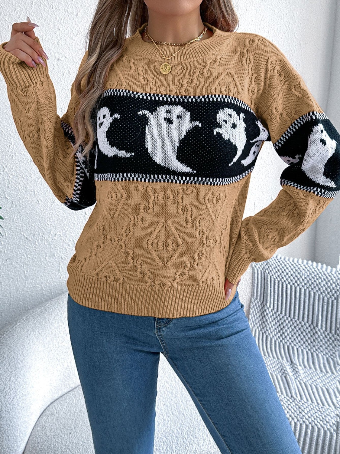 Ghost Round Neck Long Sleeve Sweater - Damned Threads