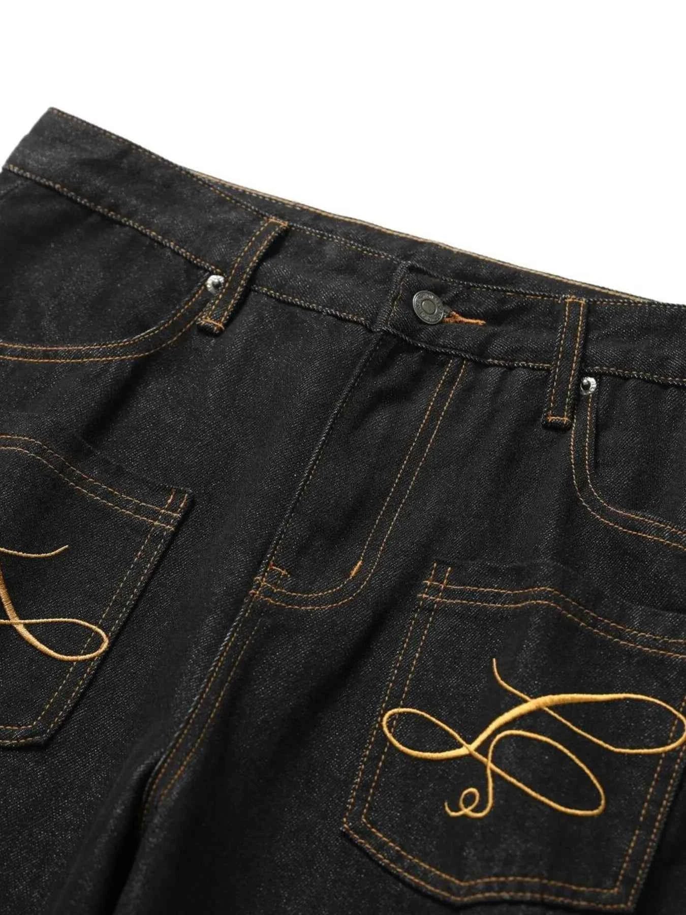 Men's Embroidered Pocket Curved Jeans