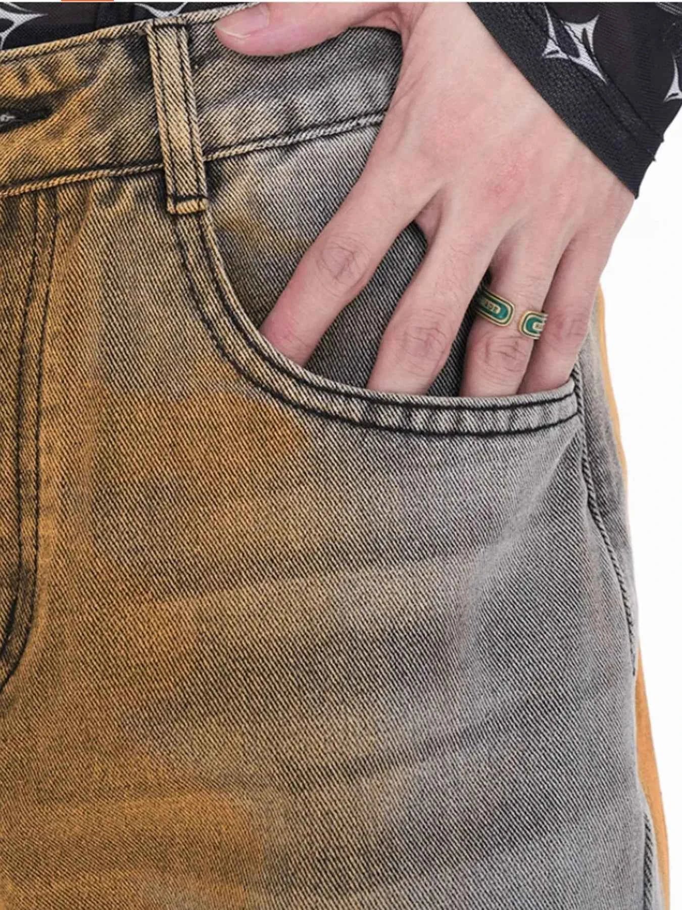 Men's Plus Size Contrast Wide Leg Flare Jeans