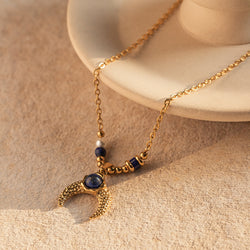 Inlaid Pearl Lapis Lazuli Horn Pendant Necklace - Damned Threads