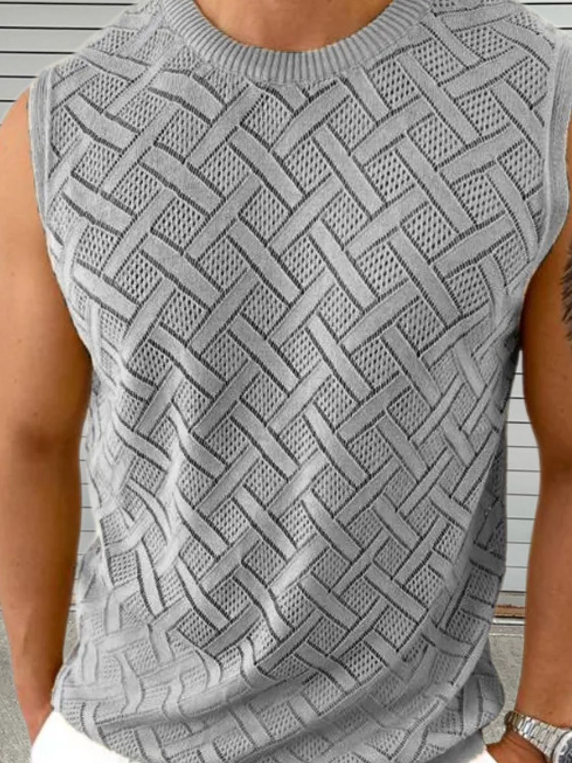 Men's Round Neck Sleeveless Eyelet Knit Top - Damned Threads