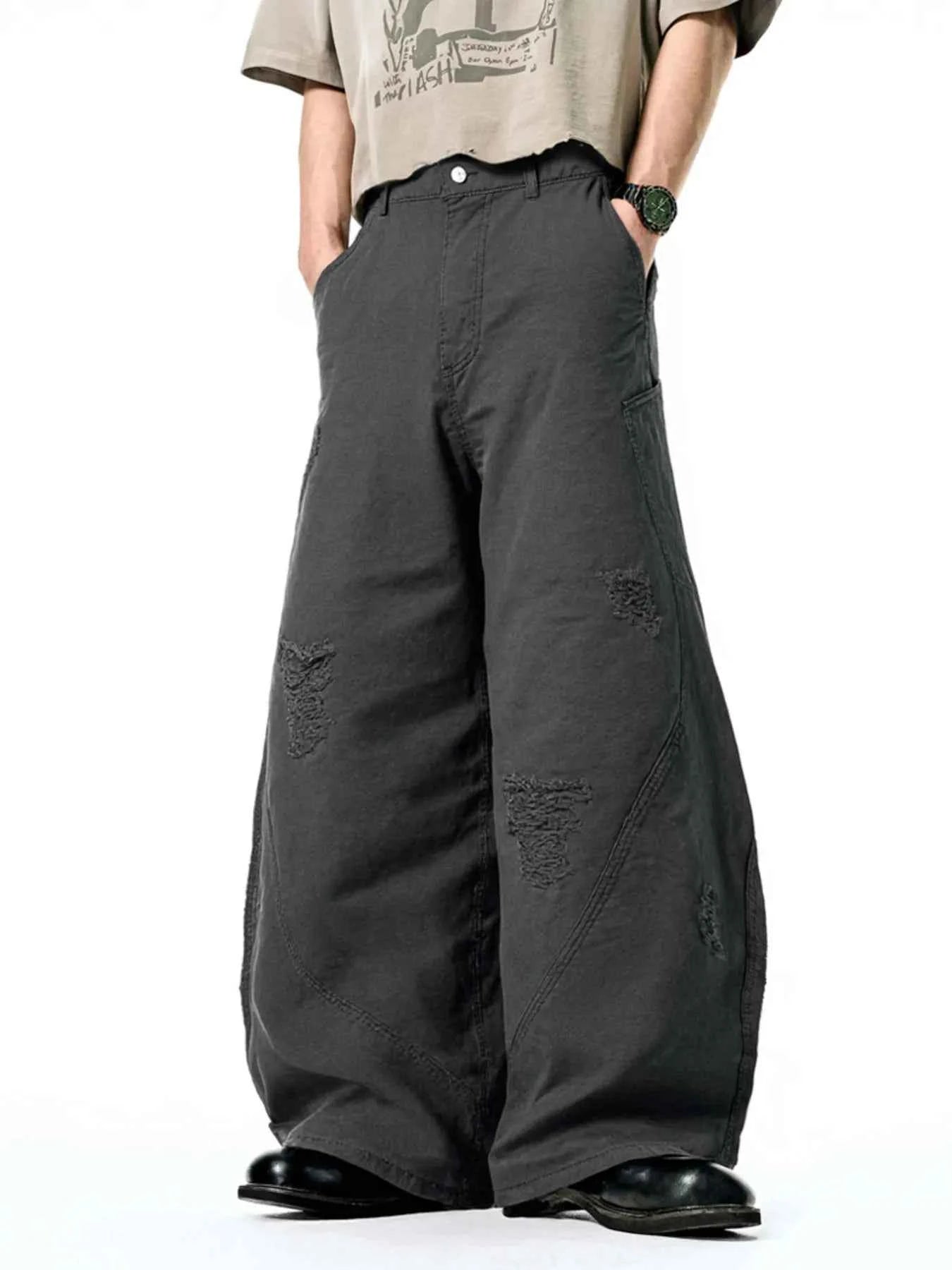 Men's Distressed Wide-Leg Baggy Jeans
