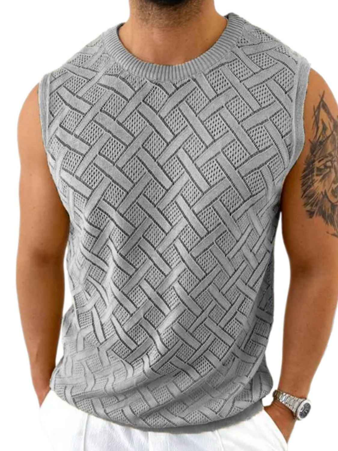 Men's Round Neck Sleeveless Eyelet Knit Top - Damned Threads
