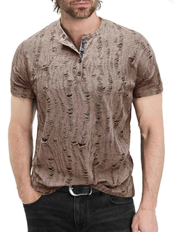 Men's Distressed Henley Short Sleeve Top