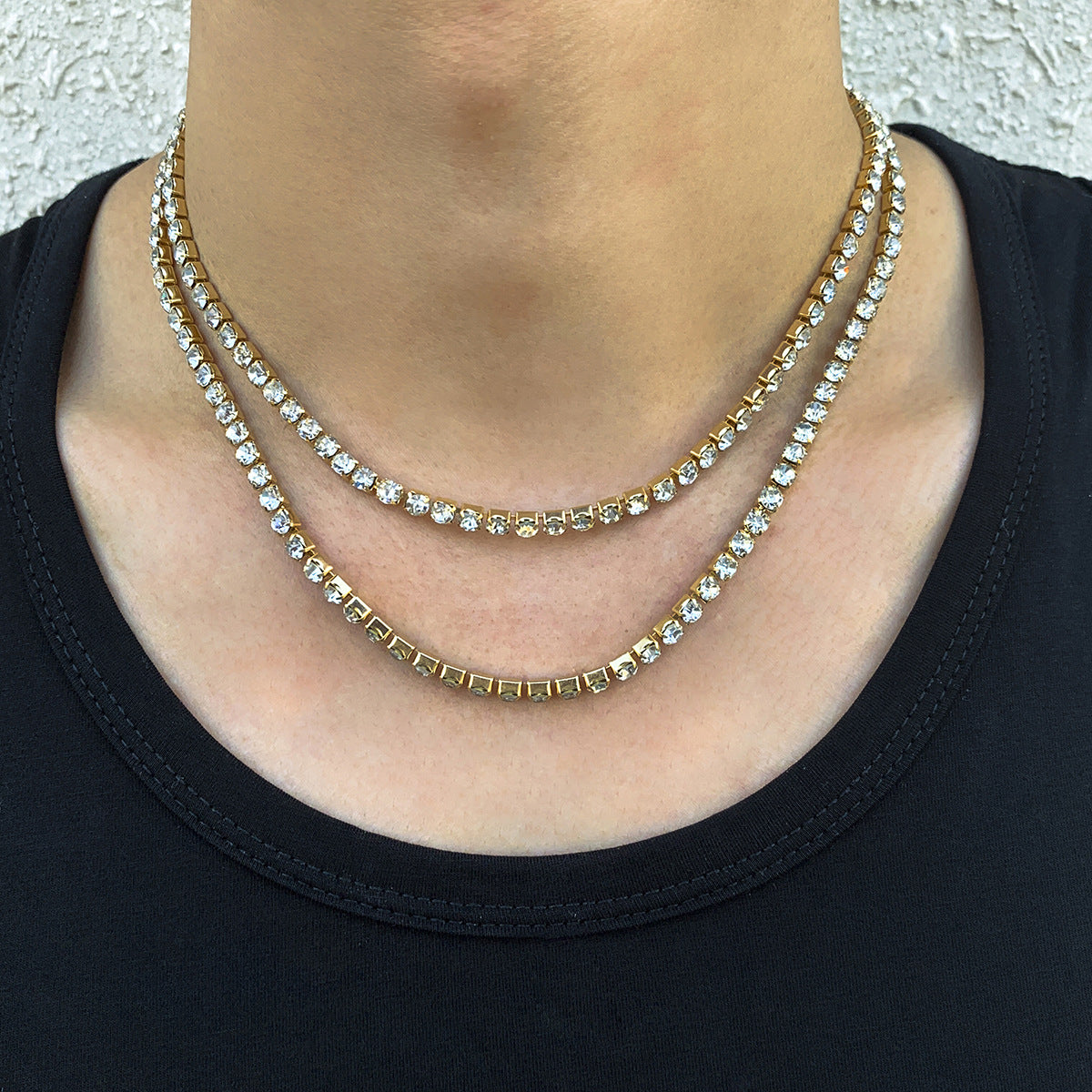 Retro Layered Rhinestone Design Necklace - Damned Threads